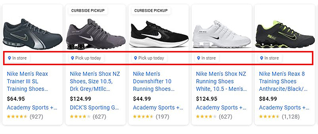 google shopping ad extensions - example of local inventory ads