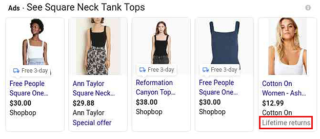 Return Policy - Google Shopping Ad Extensions