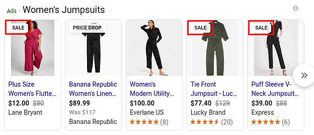 example of "sale" annotations on women's jumpsuits