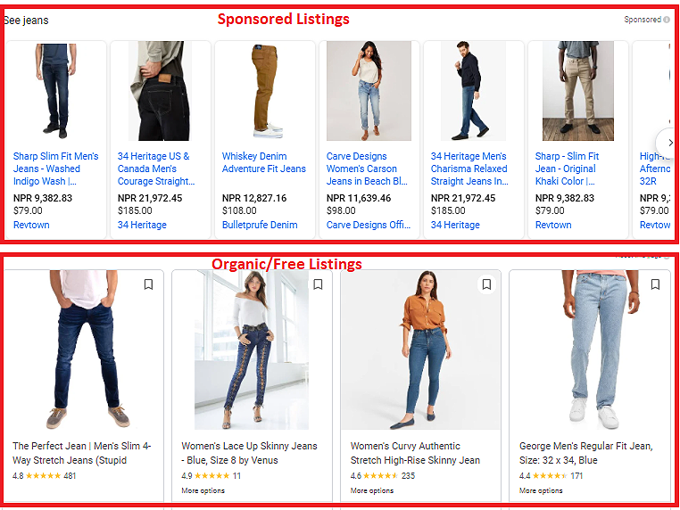Google Shopping Organic listing page