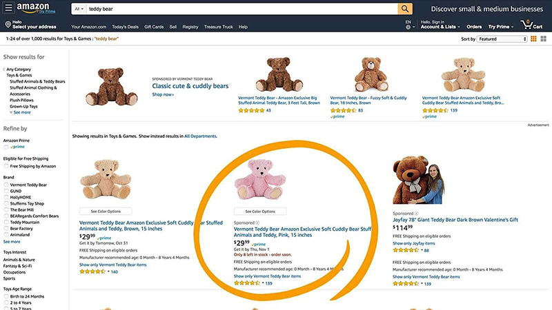 teddy bear example sponsored products ads