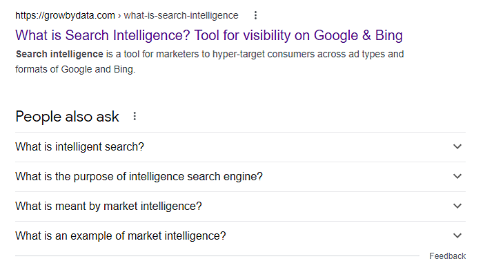 People Also Ask example - Google SERP features