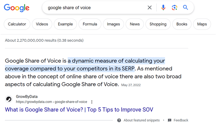 google share of voice - google featured snippets