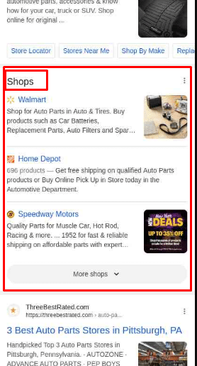 Shops - Google SERP features
