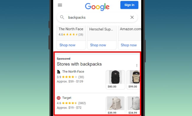 Sponsored Stores - serp features